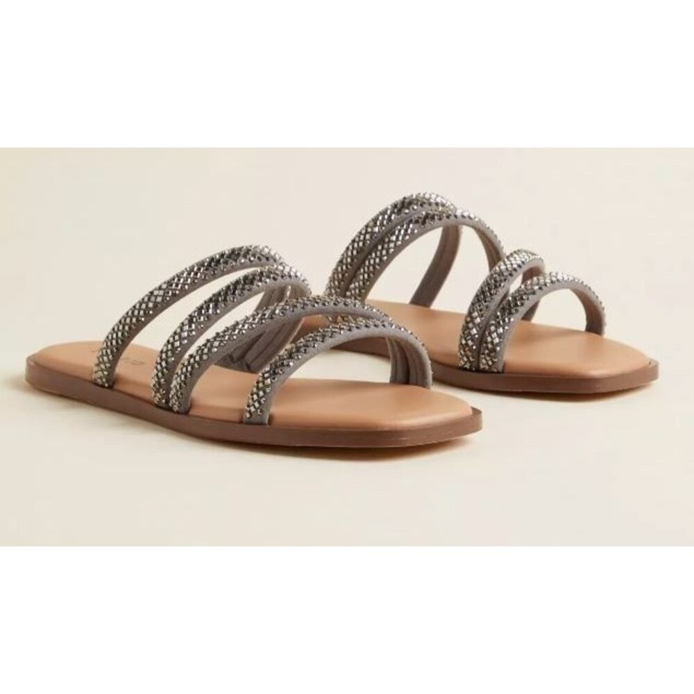 Torrid Embellished Rhinestone Square Toe Flat Sandals Wide Width 8WW